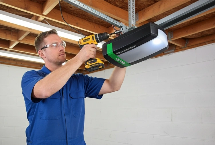 Our technician repairing a Merlin garage door motor